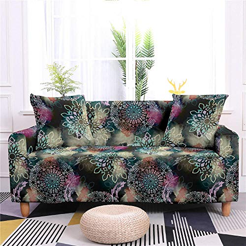 ZAHHYG Sofa Überzug Schwarzes Mandala Sofaüberwurf Sofabezug Stretchy Couchbezug Sofa Bezug Ecksofa Überwurf Sofabezüge Antirutsch Sofahusse Jacquard Sofaüberzug 3 Places (190cm-230cm) von ZAHHYG