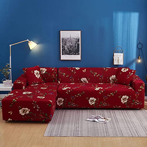 ZAHHYG Sofaüberwurf Rote Vintage-Blumen Sofabezug Sofa Überzug Stretchy Couchbezug Sofa Bezug Ecksofa Überwurf Sofabezüge Antirutsch Sofahusse Jacquard Sofaüberzug 2 Places (145cm-185cm) von ZAHHYG