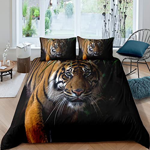 Bettwäsche 150x200 Schwarzer Tiger + 2 Kopfkissenbezug 80x80 cm - Mit Verdecktem ReißVerschluss BettwäSche-Sets - Weiche Und Angenehme Schlafkomfort BettwäSche FüRs Bett von ZAHOCAI