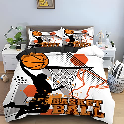 Bettwäsche 150x200 WeißEr Basketball + 2 Kissenbezüge 80x80 cm mit Reißverschluss Deluxe-Bettwäsche-Set Atmungsaktiver Bett-Bezug 3D Muster Microfaser bettwäsche-Sets hochwertige von ZAHOCAI