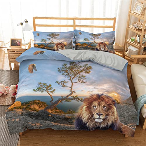 ZAHOCAI Bettwäsche 135x200 Blauer LöWe + 2 Kopfkissenbezug 80x80 cm-Mit Verdecktem ReißVerschluss BettwäSche-Sets-Weiche bettwäsche Kinder Und Angenehme Schlafkomfort BettwäSche Set von ZAHOCAI