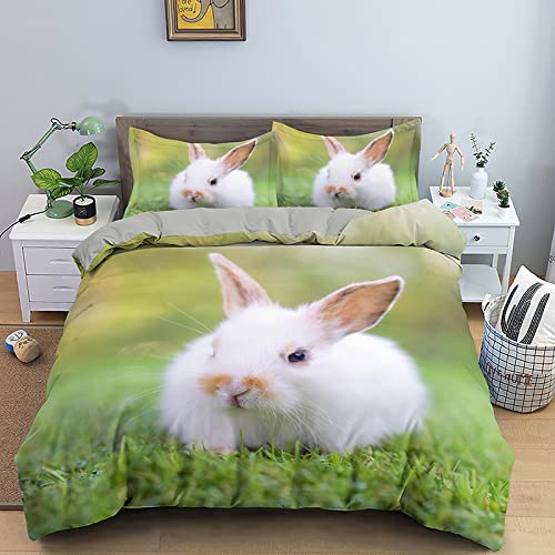 ZAHOCAI Bettwäsche 135x200 Kaninchen HellgrüN 3D Drucken luftdurchlässiger Bettbezug + 2 Kissenbezug 80x80 cm mit Reißverschluss Bettwäsche-Sets 100% Mikrofaser bettwaren & bettwäsche von ZAHOCAI