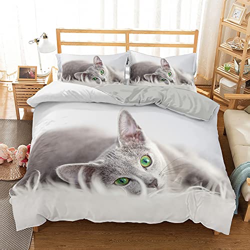 ZAHOCAI Bettwäsche 135x200 WeißE Russische Blaue Katze 110gsm Mikrofaser Mit ReißVerschluss BettbezüGe + 1 Kissenbezug 80 X 80 cm,Geeignet FüR Erwachsene Und Kinder Bettwaren & BettwäSche von ZAHOCAI
