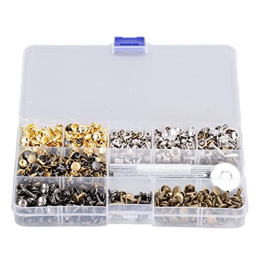 ZAICOLER Ledernieten, 360pcs Doppelkappe Nieten Leder Bastelstöcke Metallstollen Doppelkappe Nieten Nietkit 6mm 8mm + Punch Zierbereitschafts -Werkzeug von ZAICOLER