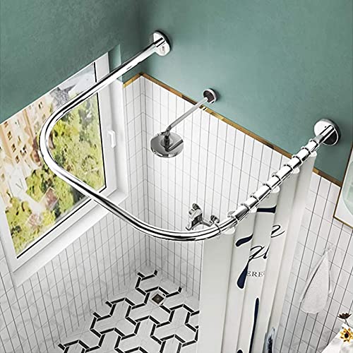 ZAIGI Duschstange Ohne Bohren U-Form Duschvorhangstange Eck Badewanne Bogenstange Teleskop Aus Edelstahl Eckduschstange für Umkleidekabine Kabinenstange Silver 80×80×80cm von ZAIGI