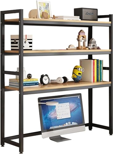 Desktop-Bücherregal, Organizer-Regal – 3-stufiges Desktop-Bücherregal für Computertisch, Schreibtisch-Aufbewahrungsregal aus Holz und Metall, Präsentationsregal für Heimdekoration, Bürobedarf von ZAIHW