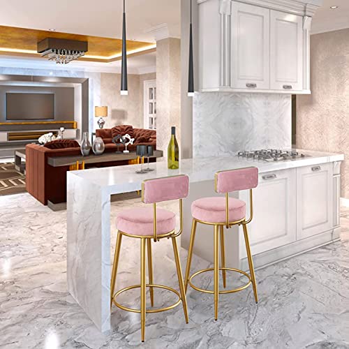 Moderne Eleganz Samt Polsterhocker 2er Set Designer Barstuhl Hocker Tresenhocker Bistrohocker mit Fußstütze Sitzfläche aus Samt mit Rückenlehne Hochhocker für Wohnzimmer Esszimmer Küche von ZAIHW