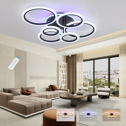 ZAITINZ Deckenlampe Led,6 Ringe Wohnzimmerlampe,Deckenleuchte Dimmbar mit Memory Funktion 3000K-6000K,Led Deckenleuchte 70W,3-lagiges Design Moderne Deckenleuchten,Lampe Schwarz,70 * 55CM ZAITINZ Deckenlampe Led,6 Ringe Wohnzimmerlampe,Deckenleuchte Dimmbar mit Memory Funktion 3000K-6000K,Led Deckenleuchte 70W,3-lagiges Design Moderne Deckenleuchten,Lampe Schwarz,70 * 55CM von ZAITINZ