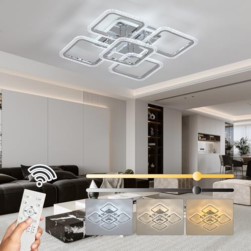 ZAITINZ Led Deckenleuchte,Wohnzimmerlampe,3000-6000K Deckenleuchte Dimmbar mit Memory Funktion,5 Quadratische Deckenlampe Led,56 * 56CM Moderne Deckenleuchten für Wohnzimmer,Schlafzimmer,Flur,Chrom von ZAITINZ
