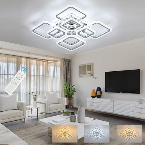 ZAITINZ Led Deckenleuchte, Wohnzimmerlampe 80W, Dimmbar mit Memory Funktion, 8 Quadratische Deckenlampe Led, 56CM Moderne Deckenleuchten für Wohnzimmer, Schlafzimmer, Flur, Chrom, 3000-6000K von ZAITINZ