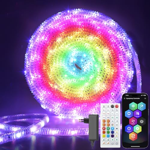 Kristall 10M Intelligente LED Streifen RGB mit Chip, DIY Farbwechsel Musik-Synchronisierung Lichterstreifen mit Fernbedienung und APP Wasserdicht für Party, Gaming und Raumdekoration von ZAIYW