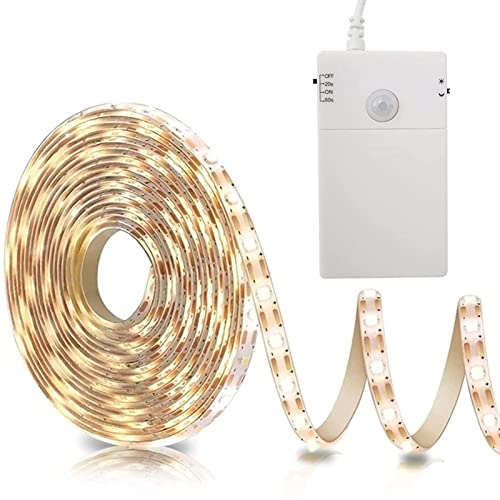 LED Strip Bewegungsmelder Batteriebetrieben, 2M 60 LED Lichtband Bewegungssensor Batterie mit 2 Modi, 2835 LED Nachtlicht automatischem Abschalttimer für Schränke, Treppen, Küche, Betten (Warmweiß) von ZAIYW