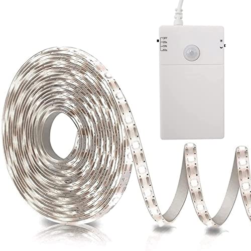 ZAIYW LED Strip Bewegungsmelder Batteriebetrieben, 2M 60 LED Lichtband Bewegungssensor Batterie mit 2 Modi, 2835 LED Nachtlicht automatischem Abschalttimer für Schränke, Treppen, Küche, Betten (Weiß) von ZAIYW