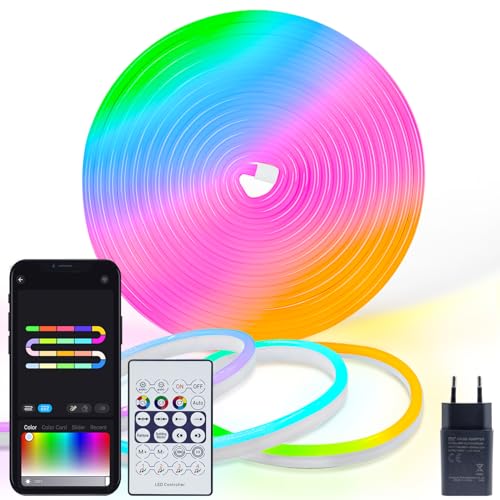 ZAIYW 5M Neon LED Strip RGB&IC, 5V Neon LED Streifen mit App/Fernbedienung, DIY Form, Musik Sync RGB LED Band Wasserdichte für Schlafzimmer Raum und Außendekoration von ZAIYW