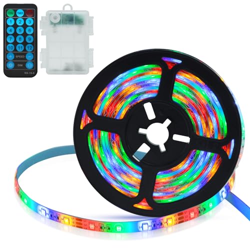 ZAIYW LED Strip Batteriebetrieben, 2M 128 LED Mehrfarbige TV Hintergrundbeleuchtung mit Fernbedienung, Timer, Lichtband LED Selbstklebend für Schrank, Küche, Schlafzimmer Dekoration von ZAIYW