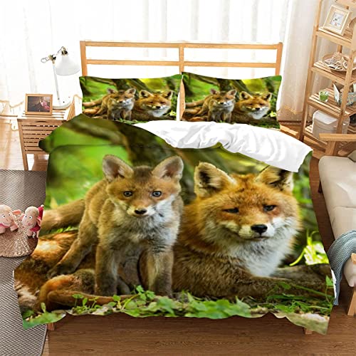 ZAKATO Bettbezüg 135x200 Fuchs 3D Motiv Bettwäsche-Sets kuschelig Leicht Mikrofaser 3 Teilig Wald Bettwäsche versteckter Reißverschluss mit 2 Kissenbezug 80x80cm für Jungen Mädchen von ZAKATO