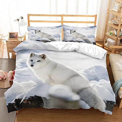 ZAKATO Bettbezüge 135x200 Fuchs 3D Druck Bettwäsche-Sets kuschelig Leicht Mikrofaser 3 Teilig Polarfuchs Bettwäsche versteckter Reißverschluss mit 2 Kissenbezug 80x80cm für Jungen Mädchen von ZAKATO
