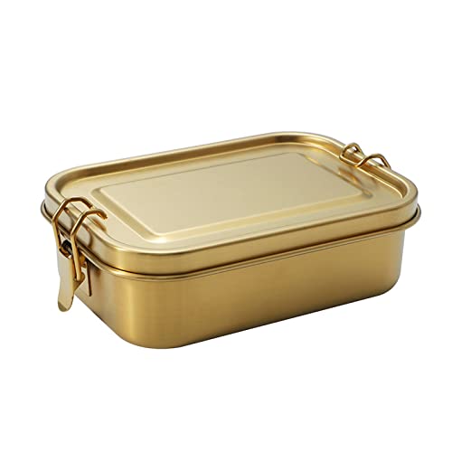 Brotdose Edelstahl,800 ml Lunchbox Brotdose Kinder mit Fächern,Brotzeitbox mit Abnehmbarem Gitter,Auslaufsicher Bento Box Lunch Box,Metall Frühstücksdose Brotbox Erwachsene für Arbeit Schule-Gold von ZAKHS