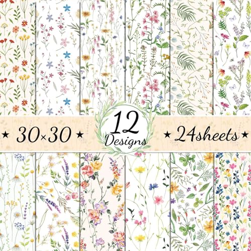 ZAKHSE Motivpapier 30x30cm, 24 Blatt Blumenmuster Designpapier Doppelseitig Bedruckt Scrapbook Papier Bastelpapier Bunt, 12 Designs, Farbige Design Papier für DIY Scrapbooking Kartengestaltung ZAKHSE Motivpapier 30x30cm, 24 Blatt Blumenmuster Designpapier Doppelseitig Bedruckt Scrapbook Papier Bastelpapier Bunt, 12 Designs, Farbige Design Papier für DIY Scrapbooking Kartengestaltung von ZAKHSE