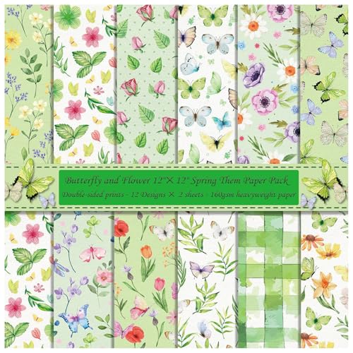 ZAKHSE Motivpapier 30x30cm, 24 Blatt Frühlingsmotive Designpapier Doppelseitig Bedruckt Blumen Schmetterlinge Grün Blätter Scrapbook Papier Bastelpapier Bunt für DIY Karten Gestalten-12 Designs ZAKHSE Motivpapier 30x30cm, 24 Blatt Frühlingsmotive Designpapier Doppelseitig Bedruckt Blumen Schmetterlinge Grün Blätter Scrapbook Papier Bastelpapier Bunt für DIY Karten Gestalten-12 Designs von ZAKHSE