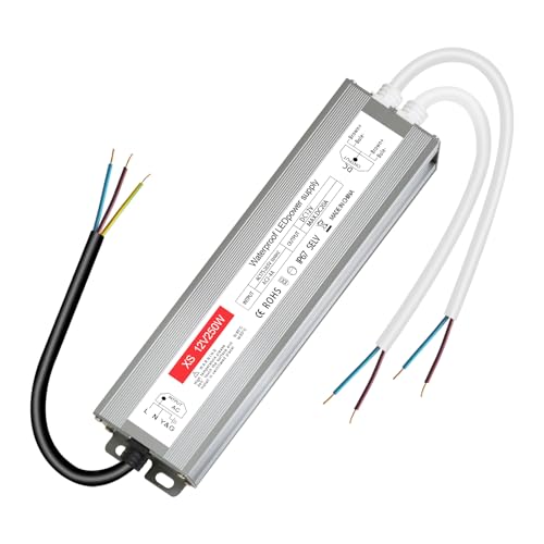 led trafo 12v 20A, IP67 Wasserdicht led transformator 12V 250w, trafo 230v auf 12V 250W 20A, netzteil 12v für G4 GU5.3 MR11 MR16, Nicht Dimmbar, kein Flimmern, Kein Rauschen von ZAKVOP