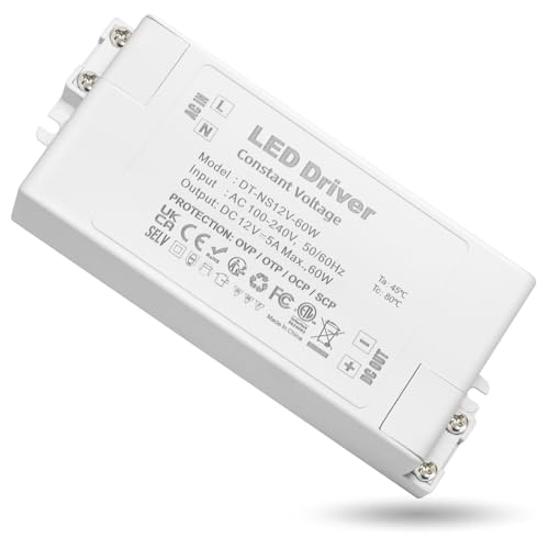 LED Trafo 12V 60W - Transformator 230V auf 12V, Netzteil 5A, Kein Flimmern, Kein Rauschen, Driver für G4 GU5.3 MR11 MR16, Nicht Dimmbar von ZAKVOP