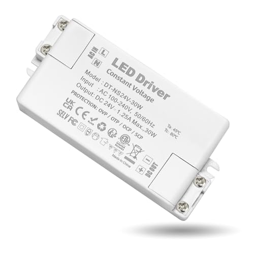 LED Trafo 24V 30W, LED Treiber Netzteil 24v 1.25A, LEd Transformator 230V 24V 30W, trafo 230v auf 24v, für G4 GU5.3 MR11 MR16 LEd Strips, Kein Rauschen, Kein LED-Flimmern, Nicht Dimmbar von ZAKVOP