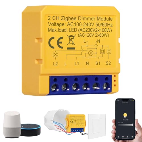 Dimmschalter 2-Wege, Intelligenter ZigBee Dimmer, Sprachsteuerung/Timer, Kein Neutralleiter nötig, ZigBee Controller für LED-Streifen,Kompatibel mit Alexa,Google Home,iOS Android App, Dimmbare Lichter Dimmschalter 2-Wege, Intelligenter ZigBee Dimmer, Sprachsteuerung/Timer, Kein Neutralleiter nötig, ZigBee Controller für LED-Streifen,Kompatibel mit Alexa,Google Home,iOS Android App, Dimmbare Lichter von ZAKVOP