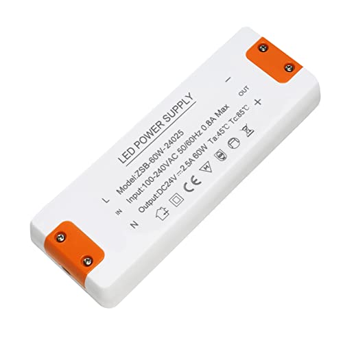LED Trafo 24V 60W, LED Treiber Netzteil 24v 2.5A, LEd Transformator 230V 24V 60W, trafo 230v auf 24v, für G4 GU5.3 MR11 MR16 LEd Strips, Nicht Dimmbar, Kein Rauschen, Kein LED-Flimmern von ZAKVOP