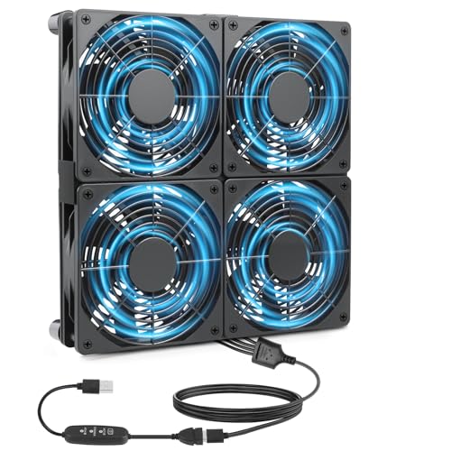 USB Lüfter 120mm 5V PC Lüfter USB ZAKVOP USB Ventilator mit 3 Einstellbare Geschwindigkeiten, 120mm Gehäuselüfter mit Stoßdämpfenden Füßen,USB Computer Ventilator für PC Computer (4) von ZAKVOP
