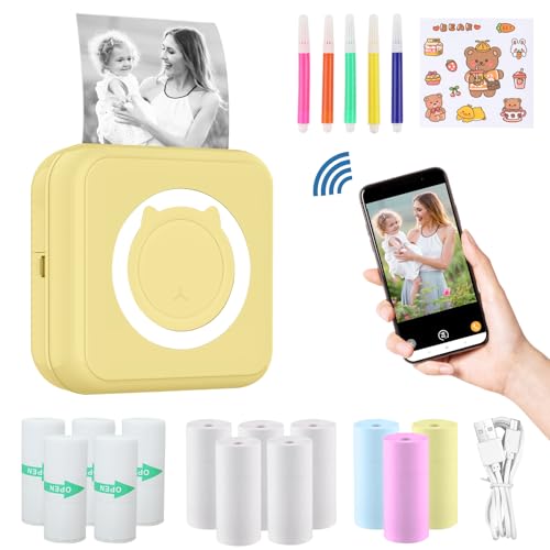 ZAKVOP mini drucker für Smartphone, mini Tragbare Fotodrucker, mini Pocket Printer, Bluetooth thermodrucker für iOS und Android, Aufkleber drucker für Journal, Notizen, Liste, Memo - Gelb von ZAKVOP
