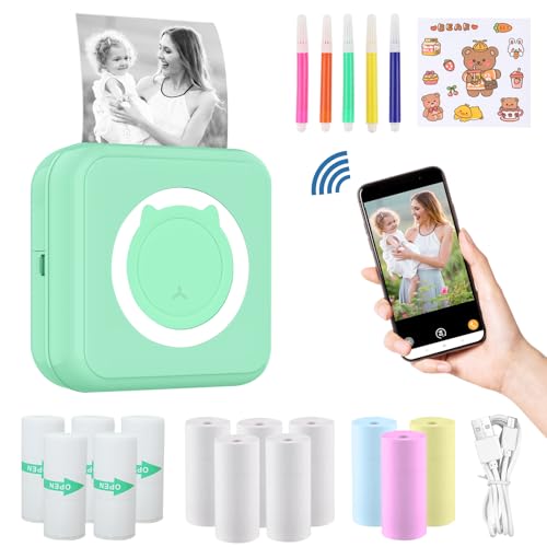 ZAKVOP mini drucker für Smartphone, mini Tragbare Fotodrucker, mini Pocket Printer, Bluetooth thermodrucker für iOS und Android, Aufkleber drucker für Journal, Notizen, Liste, Memo - Grün von ZAKVOP
