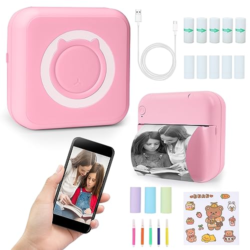 ZAKVOP mini drucker für Smartphone, mini Tragbare Fotodrucker, mini Pocket Printer, Bluetooth thermodrucker für iOS und Android, Aufkleber drucker für Journal, Notizen, Liste, Memo - Rosa von ZAKVOP