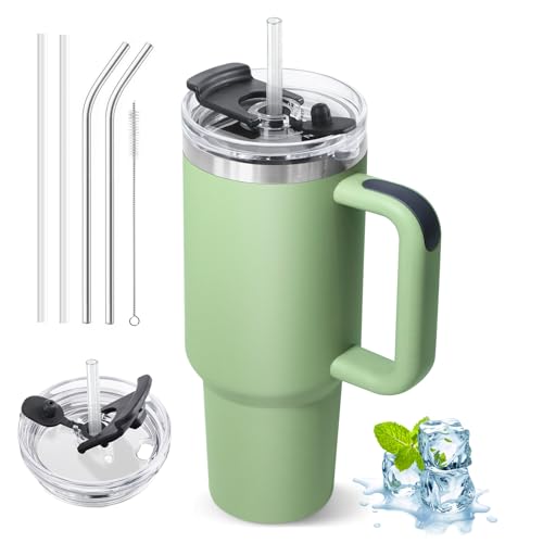 ZAKVOP Thermobecher mit Strohhalm, 1200ml Trinkbecher mit Deckel und Strohhalm, Isolierbecher mit Henkel, Kaffeebecher to Go Thermo für Kaltes und Heißes, Tumbler Cup Travel Mug mit 2 in 1Deckel von ZAKVOP