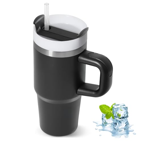 ZAKVOP Thermobecher mit Strohhalm, 410ml Trinkbecher mit Deckel und Strohhalm, Isolierbecher mit Henkel, Kaffeebecher to Go Thermo für Kaltes und Heißes, Tumbler Cup Travel Mug von ZAKVOP