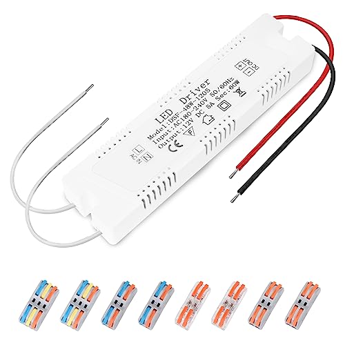 led trafo 12v 60W, LED-Transformator 230 V auf 12 V, mit 8pc steckverbinder 2 polig, led treiber 12v 60W/Kein Rauschen/Kein LED-Flimmern für MR16 GU5.3 MR11 G4-Glühbirnen und LED-Streifen von ZAKVOP