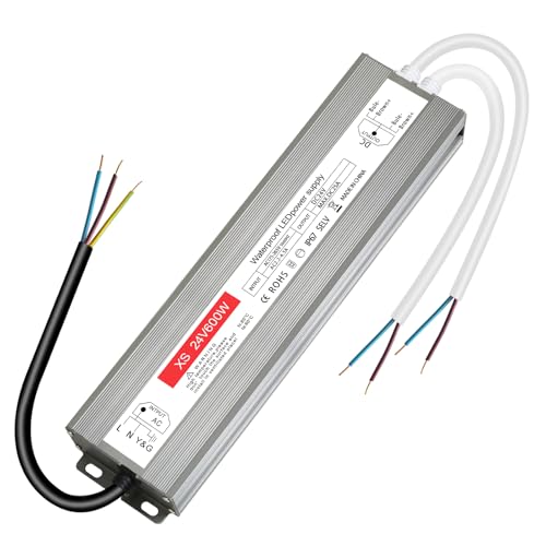 led trafo 24v 25A, IP67 Wasserdicht led transformator 24V 600w, trafo 230v auf 24V 600W, netzteil 24 v für G4 GU5.3 MR11 MR16, Nicht Dimmbar, kein Flimmern, Kein Rauschen von ZAKVOP