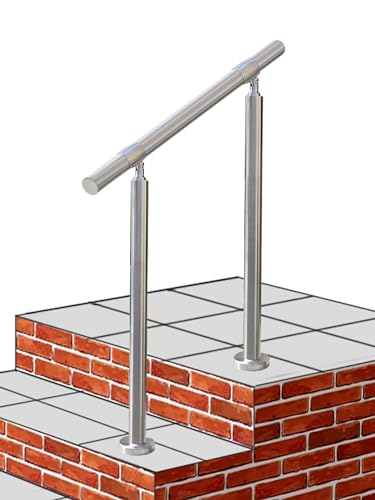 ZALNVEY Outdoor 1-2 Stufen-Handlauf, DIY 304 Edelstahl, Übergangs-Handläufe mit Installationsset, silbernes Veranda-Treppengeländer für Beton, Ziegel oder Holzstufen, 66 x 91,4 cm von ZALNVEY