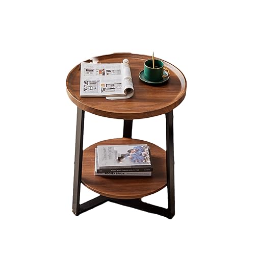 Couchtisch Rund Modern Einfach Zweistöckig Sofatisch Kleiner Couchtisch Tragbar Einfach Zu Installieren Beistelltisch Für Balkon Schlafzimmer Kleiner Nachttisch Rund Walnuss von ZALTAS