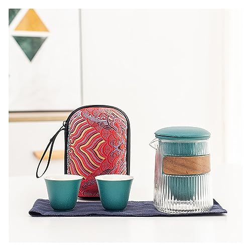 ZALTAS Tragbares Mini-Reise-Teeset mit Teesieb, japanische Keramik-Teekanne, Kung-Fu-Teeset, chinesischer Kung-Fu-Teeservice mit 1 Glaskanne und 2/3 Keramik-Teetasse Green-2 Cups von ZALTAS