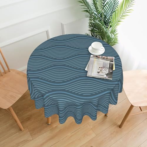 Blau-Weiße Tischdecke, Rund, 152 cm, Nautische Druckmuster, für Küstendekor, Sommerparty Color 60In von ZALXOZYL
