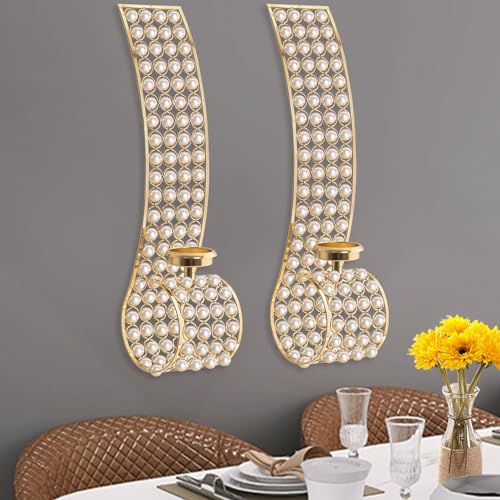 Goldene Perlen-Wandkerzenhalter, Metall-Teelichthalter für Wandbehang, Perlen-Kerzenmittelstück-Dekor für Hochzeit und Party, Set mit 2 Stück Goldene Perlen-Wandkerzenhalter, Metall-Teelichthalter für Wandbehang, Perlen-Kerzenmittelstück-Dekor für Hochzeit und Party, Set mit 2 Stück von ZALYMOE