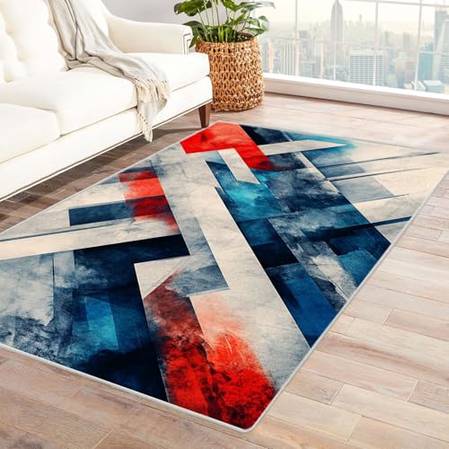 ZAMAEIU Amazon Teppich, Abstrakter unregelmäßiger Polygondruck, Teppich kuschelig, teppichs Wohnzimmer.(weiß)-150x210cm von ZAMAEIU