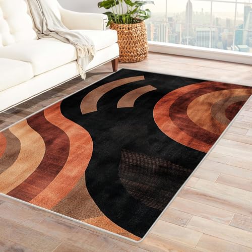 ZAMAEIU Moderner Kuscheliger Wohnzimmer Teppich, Abstrakte Geometrie, Kurzflor waschbar stilvoll rutschfest pflegeleicht,Schlafzimmer, Badezimmer, Küche(Orange)-180x270cm von ZAMAEIU