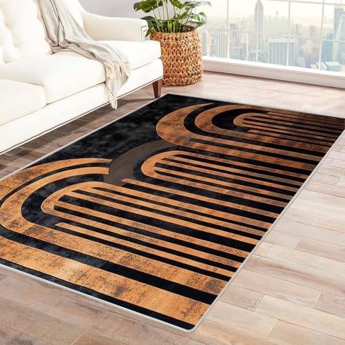 ZAMAEIU Moderner Kuscheliger Wohnzimmer Teppich, Abstrakte geometrische Linien, Kurzflor waschbar stilvoll rutschfest pflegeleicht,Schlafzimmer, Badezimmer, Küche(Orange)-210x270cm von ZAMAEIU