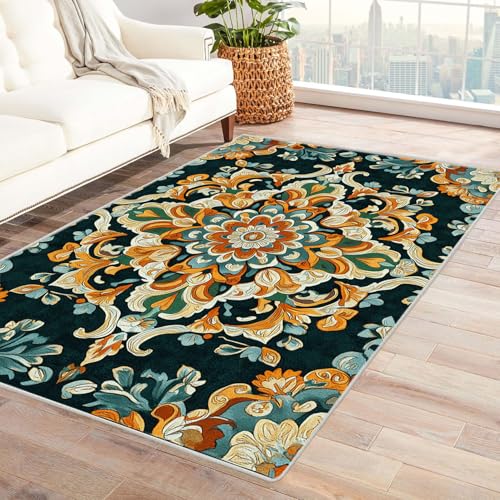 ZAMAEIU Moderner Kuscheliger Wohnzimmer Teppich, Vintage Blumen Muster, Kurzflor waschbar stilvoll rutschfest pflegeleicht,Schlafzimmer, Badezimmer, Küche(Mehrfarbige)-240x300cm von ZAMAEIU