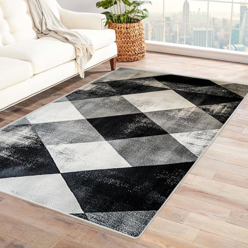 ZAMAEIU Teppich Amazon, Abstrakte Geometrie, Teppich kuschelig, teppichs Wohnzimmer.(Schwarz Weiß)-150x180cm von ZAMAEIU