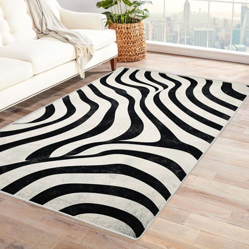 ZAMAEIU Teppich Amazon, Abstrakte Linientexturen, Teppich Wohnzimmer, Schlafzimmer.(Schwarz Weiß)-210x300cm von ZAMAEIU