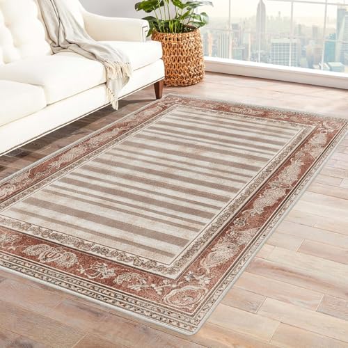 ZAMAEIU Teppich Wohnzimmer, Abstrakte geometrische Linien, Großer Kurzflor Teppich Waschbarer, Moderner Teppiche, für Esszimmer Küchen Schlafzimmer, Badezimmer(Orange)-240x300cm von ZAMAEIU