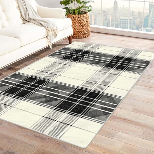 ZAMAEIU Teppich Wohnzimmer, Geometrische Linien, Großer Kurzflor Teppich Waschbarer, Moderner Teppiche, für Esszimmer Küchen Schlafzimmer, Badezimmer(schwarz)-150x180cm von ZAMAEIU